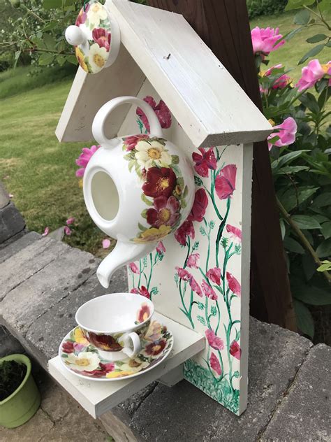 bird house out of metal tea pot onplate with spoon|Tea Pot Bird House .